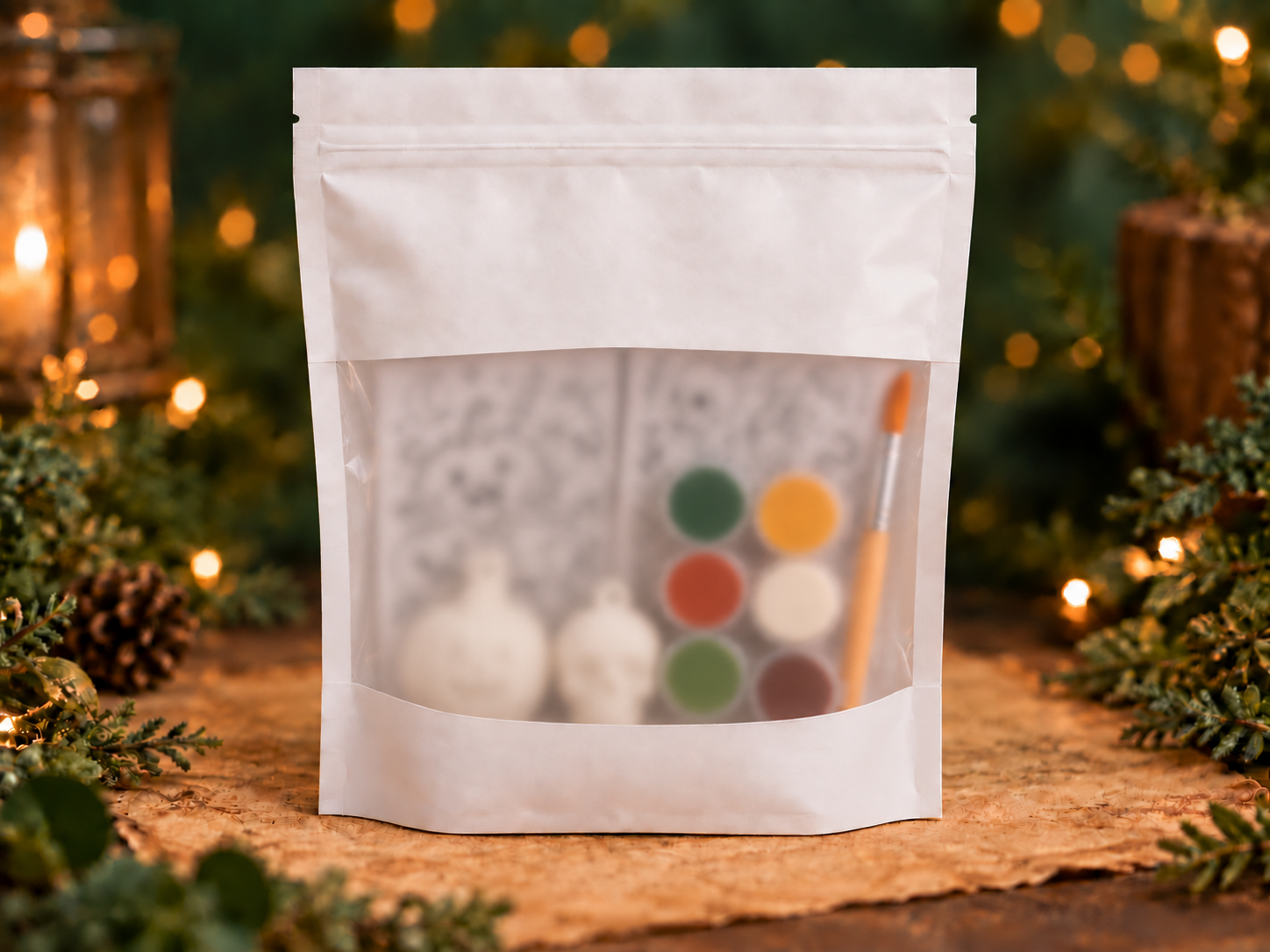 Blurred Halloween mystery paint kit in a white window pouch